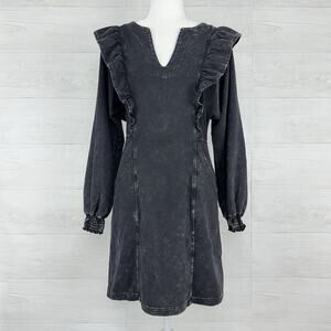 Betsey Johnson Ruffle Mini Dress Size‎ S Washed Black Whimsygoth Boho Witchy